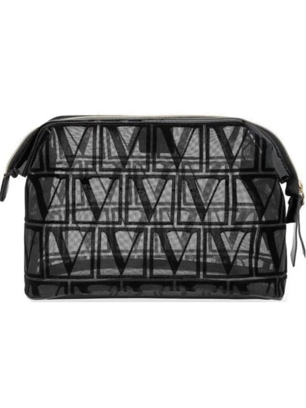 Victoria's Secret V Monogram Beauty Bag Black Patent Velvet Cosmetic NWT